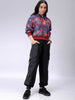 Women's Purple Relaxed Fit Floral Hooded Sweatshirt