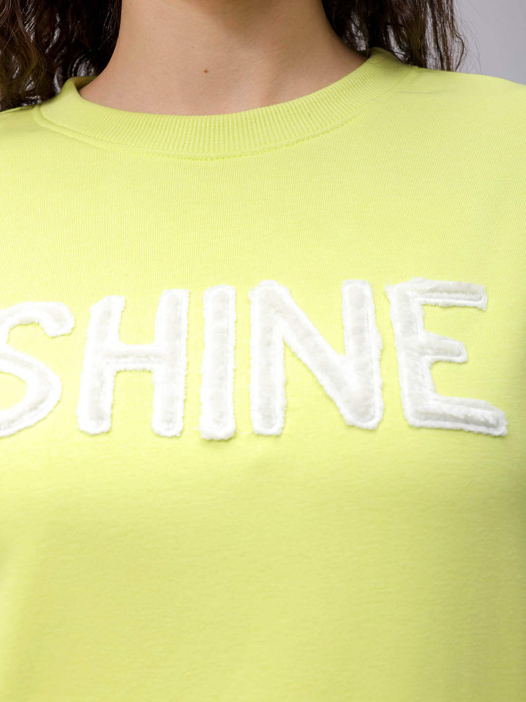 Women's Yellow Relaxed Fit Typographic Crewneck Sweatshirt