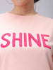 Women's Pink Relaxed Fit Typographic Crewneck Sweatshirt