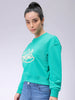 Women's Green Relaxed Fit Typographic Cropped Sweatshirt