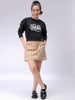 Women's Black Relaxed Fit Typographic Cropped Sweatshirt