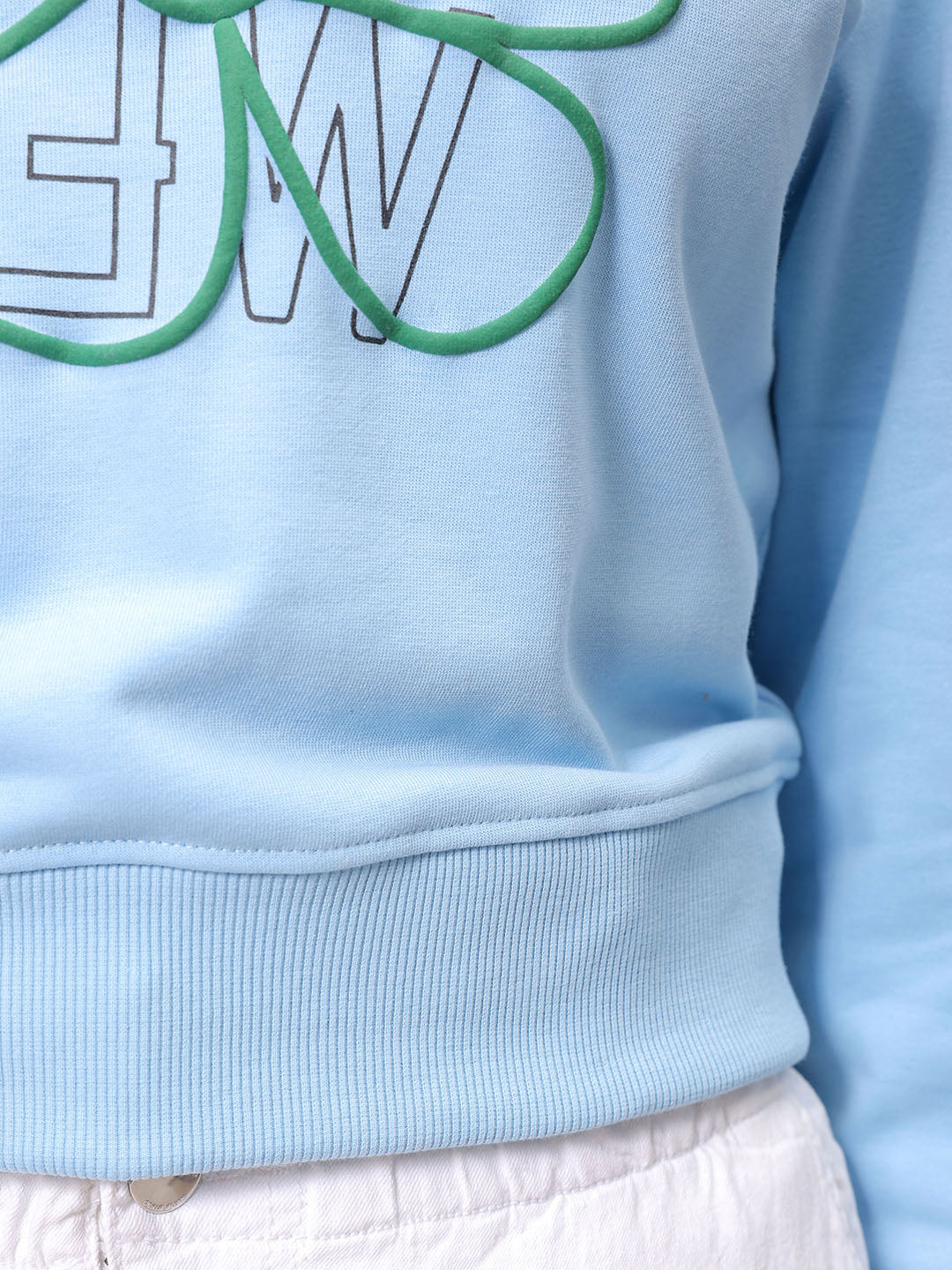 Women's Blue Relaxed Fit Floral Cropped Sweatshirt