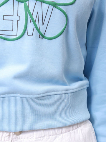 Women's Blue Relaxed Fit Floral Cropped Sweatshirt