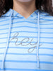 Women's Blue Relaxed Fit Placement Embroidered Hooded Sweatshirt