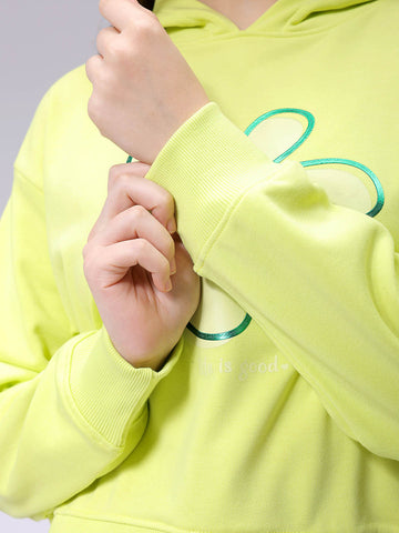 Women's Yellow Relaxed Fit Holographic Hooded Sweatshirt