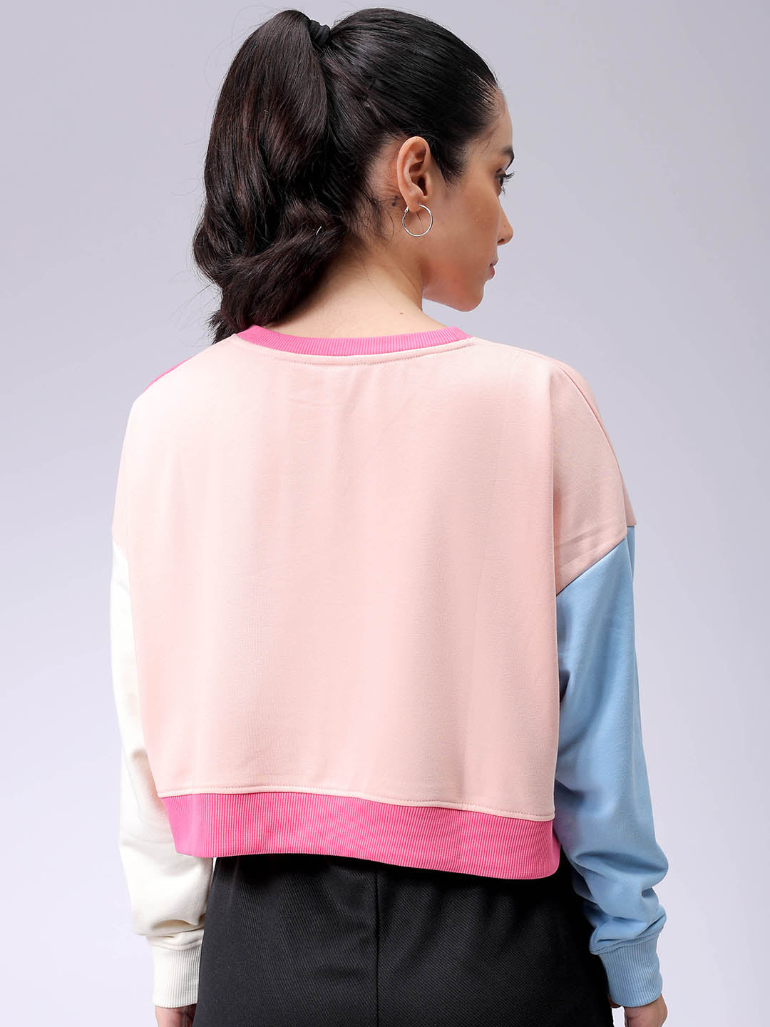 Women's Pink Boxy Fit Colourblocked Cropped Sweatshirt