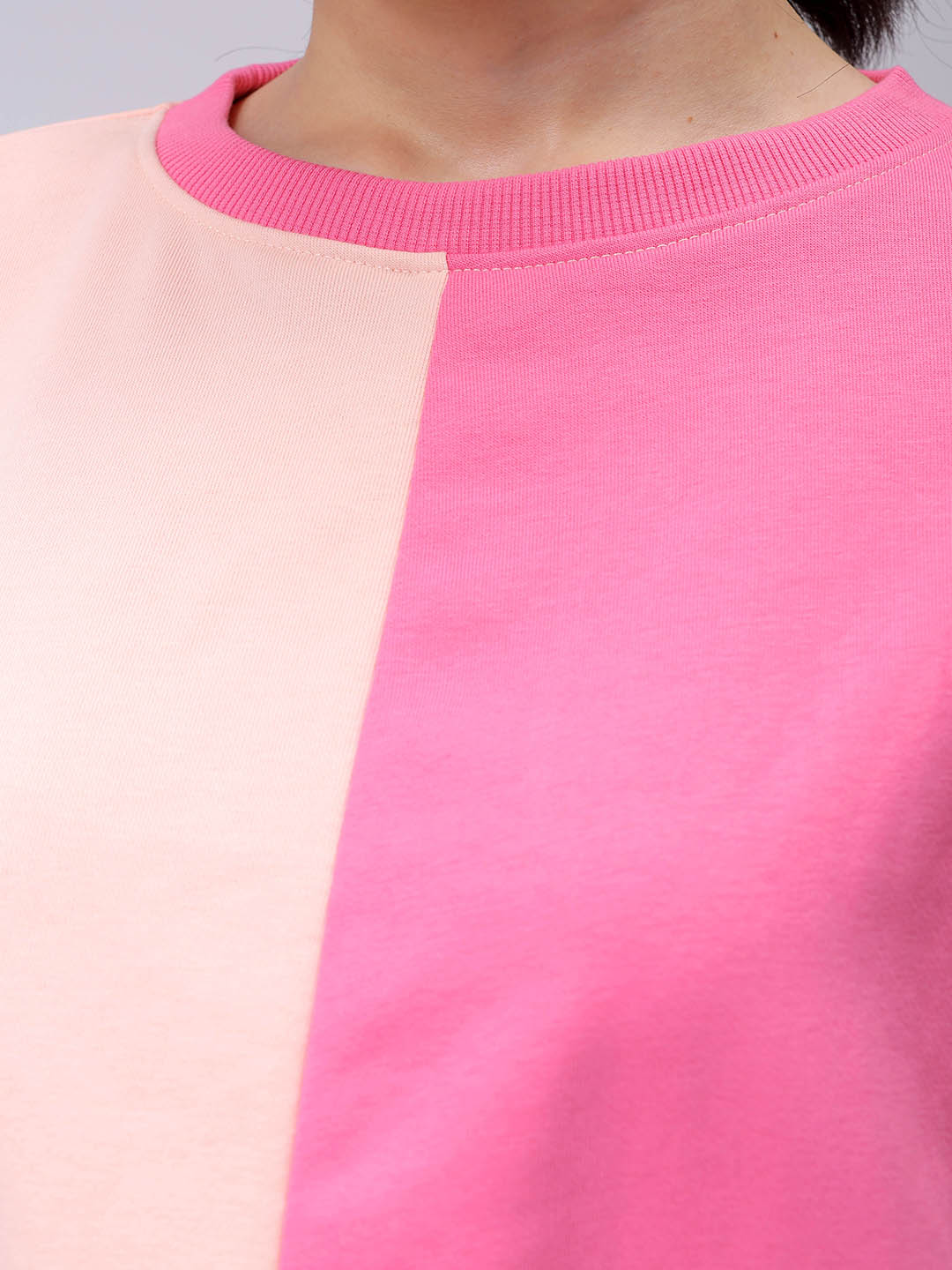 Women's Pink Boxy Fit Colourblocked Cropped Sweatshirt