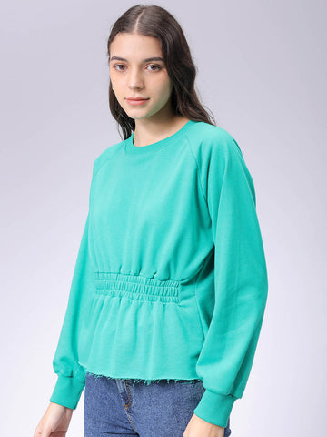 Women's Fit and Flared Solid Crew Neck Sweatshirt