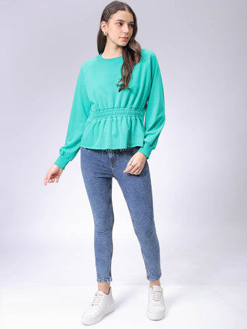 Women's Fit and Flared Solid Crew Neck Sweatshirt
