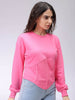 Women's Pink Fitted Solid Corset Sweatshirt