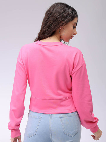 Women's Pink Fitted Solid Corset Sweatshirt