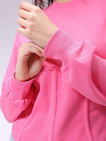 Women's Pink Fitted Solid Corset Sweatshirt