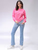 Women's Pink Fitted Solid Corset Sweatshirt