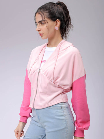 Women's Pink Fitted Colourblocked Corset Sweatshirt