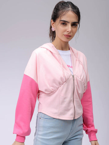 Women's Pink Fitted Colourblocked Corset Sweatshirt