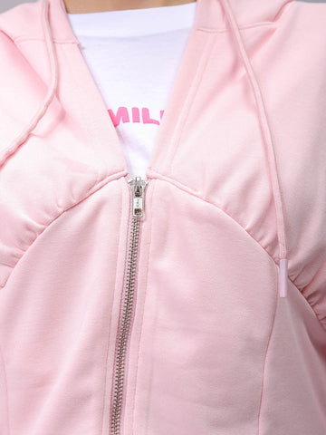 Women's Pink Fitted Colourblocked Corset Sweatshirt