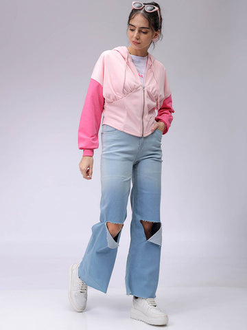 Women's Pink Fitted Colourblocked Corset Sweatshirt