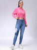 Women's Pink Relaxed Fit Solid Ruched Sweatshirt