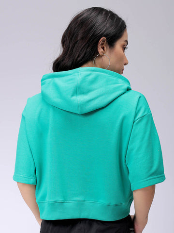 Women's Green Boxy Fit Solid Wrap Sweatshirt