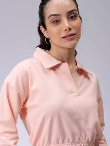 Women's Pink Boxy Fit Solid Cropped Sweatshirt