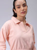 Women's Pink Boxy Fit Solid Cropped Sweatshirt
