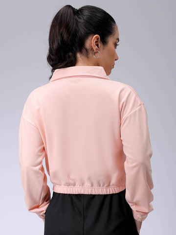 Women's Pink Boxy Fit Solid Cropped Sweatshirt