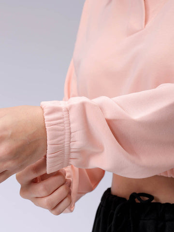 Women's Pink Boxy Fit Solid Cropped Sweatshirt