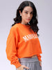 Women's Orange Boxy Fit Typographic Cropped Sweatshirt
