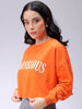 Women's Orange Boxy Fit Typographic Cropped Sweatshirt