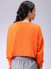 Women's Orange Boxy Fit Typographic Cropped Sweatshirt