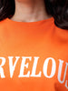 Women's Orange Boxy Fit Typographic Cropped Sweatshirt