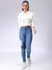 Women's White Fitted Solid Corset Sweatshirt