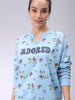 Women's Blue Oversized Ditsy Printed Sweatshirt