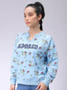 Women's Blue Oversized Ditsy Printed Sweatshirt