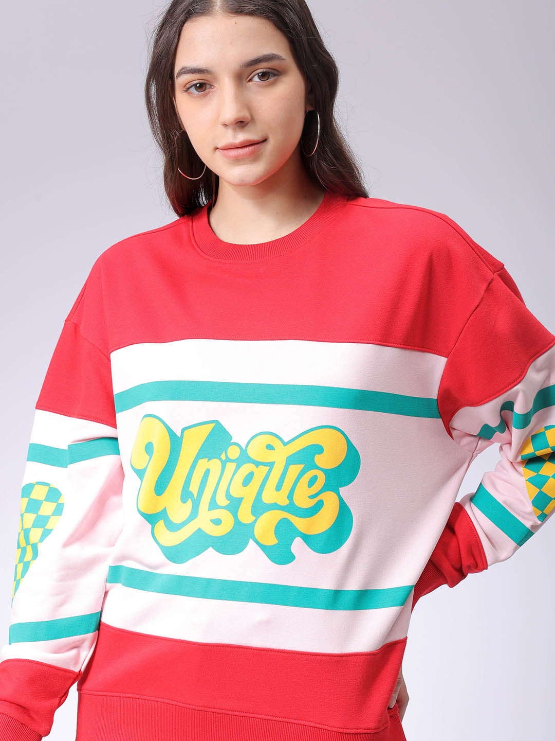 Women's Drop Shoulder Colourblocked Crew Neck Sweatshirt