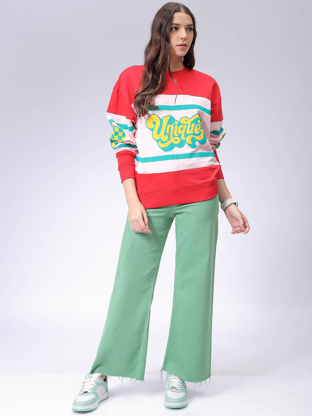 Women's Drop Shoulder Colourblocked Crew Neck Sweatshirt