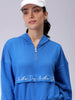 Women's Blue Loose Fit Typographic Hooded Sweatshirt