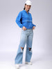 Women's Blue Loose Fit Typographic Hooded Sweatshirt