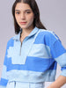 Women's Boxy Horizontal Striped Quarter Open Sweatshirt