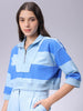 Women's Boxy Horizontal Striped Quarter Open Sweatshirt