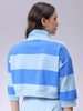 Women's Boxy Horizontal Striped Quarter Open Sweatshirt