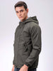Men's Olive Slim Fit Solid Hooded Jacket