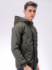 Men's Olive Slim Fit Solid Hooded Jacket