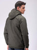 Men's Olive Slim Fit Solid Hooded Jacket