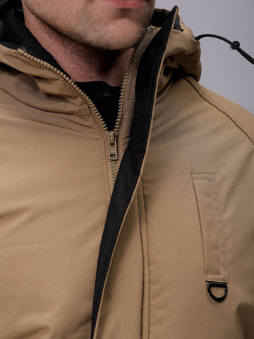 Men's Beige Slim Fit Solid Winter Jacket