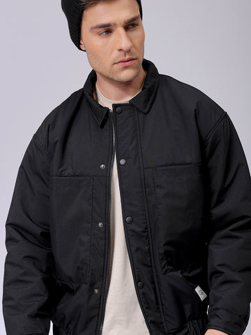 Men's Slim Fit Solid Zipperper Quilted Jacket