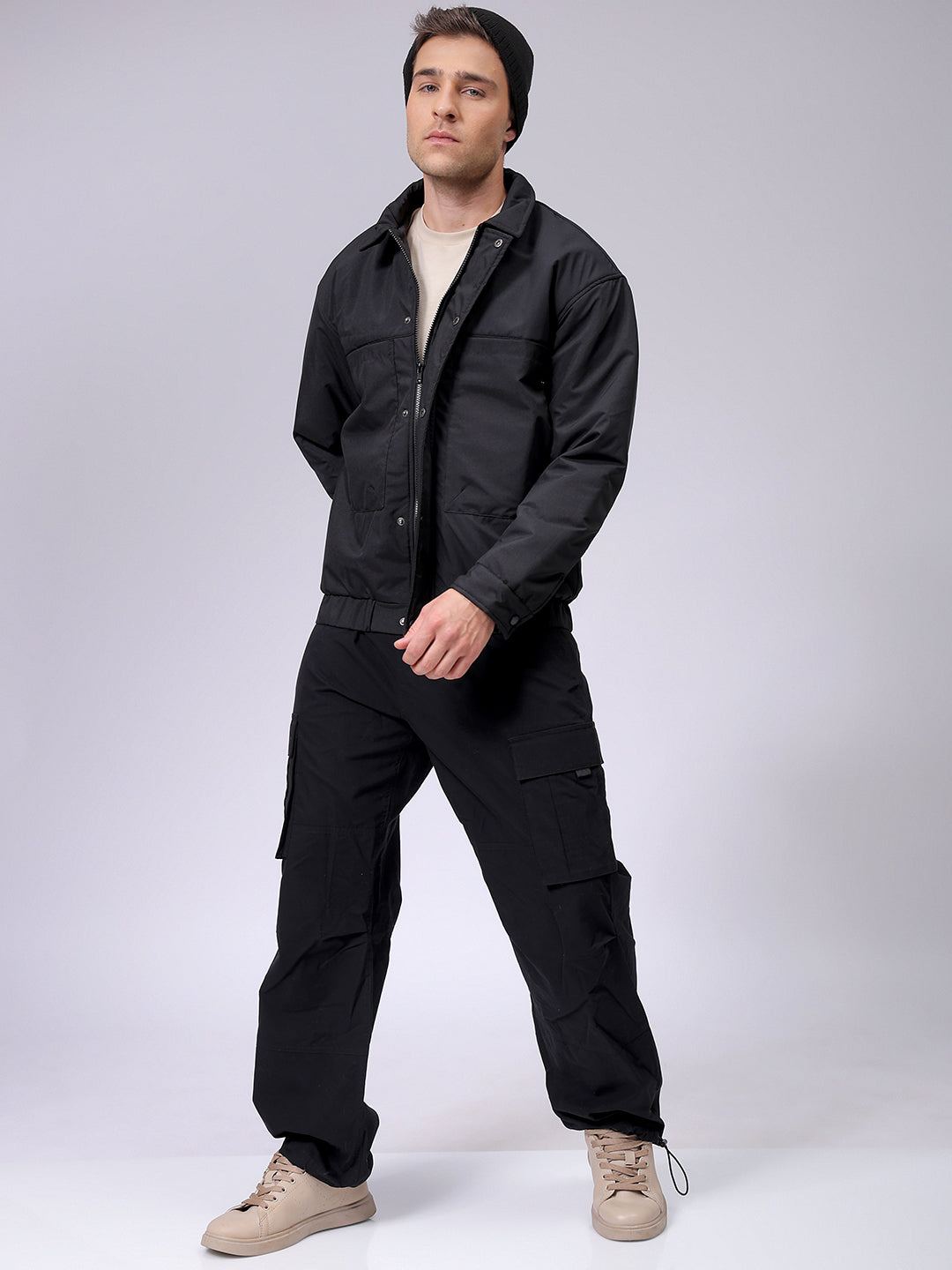 Men's Slim Fit Solid Zipperper Quilted Jacket