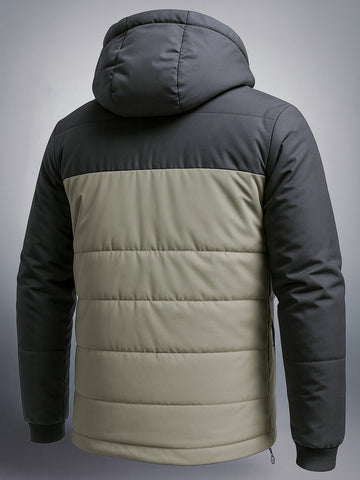 Men's Green Slim Fit Solid Hooded Jacket