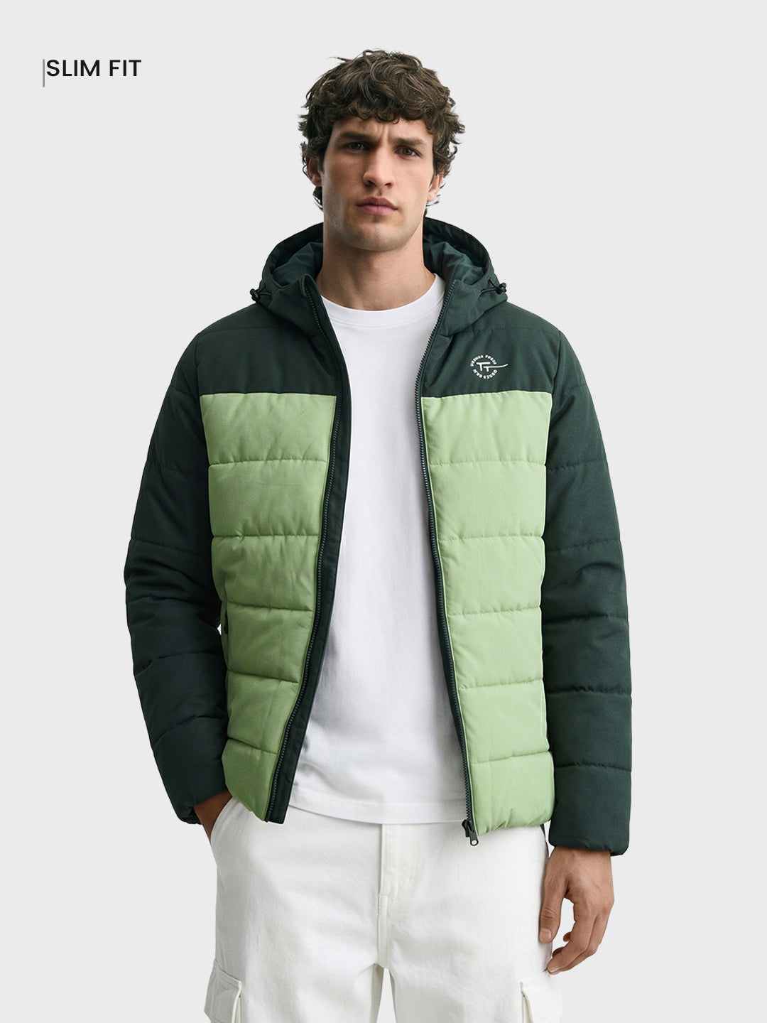 Men's Mint Green Slim Fit Colourblocked Casual Jacket