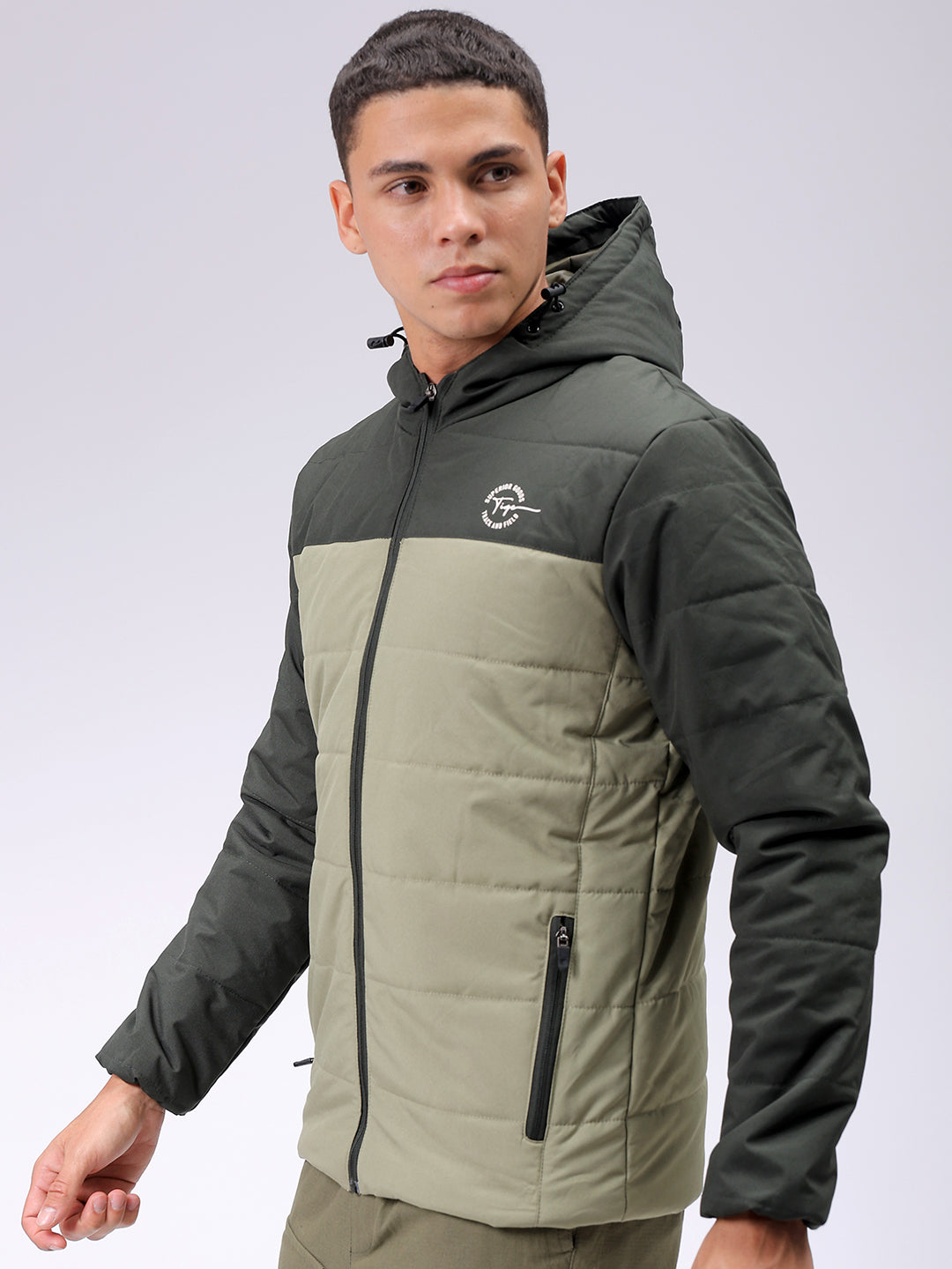 Men's Green Slim Fit Solid Hooded Jacket